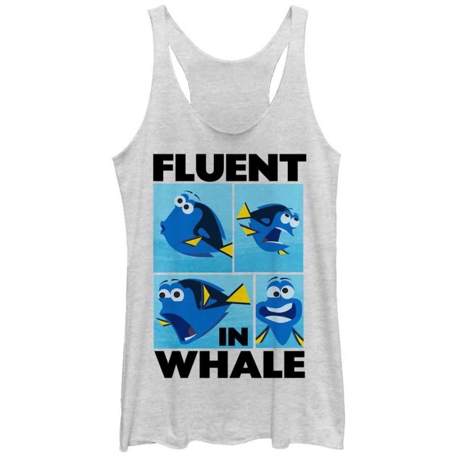 Finding Dory Women’s Fluent in Whale  Racerback Tank White Heather S