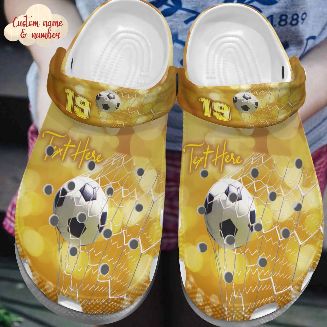 Soccer Personalize Clog, Custom Name, Text, Fashion Style For Women, Men, Kid, Print 3D Golden Age