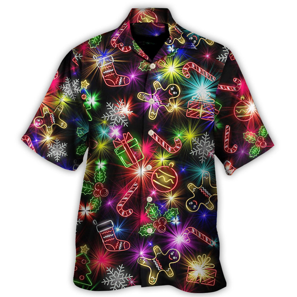 Christmas With Tree And Gift Cookies Gingerbread Man Neon Style Hawaii Shirt Ha60115