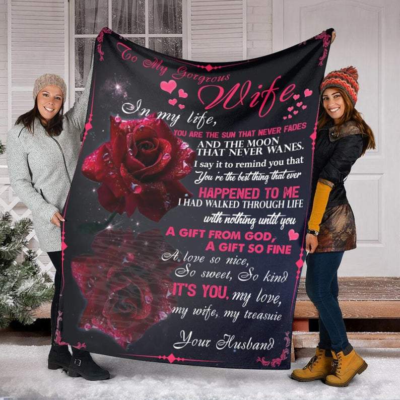 To My Gorgeous Wife In My Life Quilt Fleece,Mink, Sherpa Blanket, Anniversary Gift,Family Blanket,Gift For Wife Family Home Decor Bedding Couch Sofa Soft And Comfy Cozy