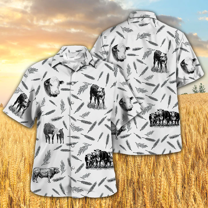 Hereford Cattle Pattern Hawaii Animal Farm Cow Hawaii Shirts For Women Ha89039