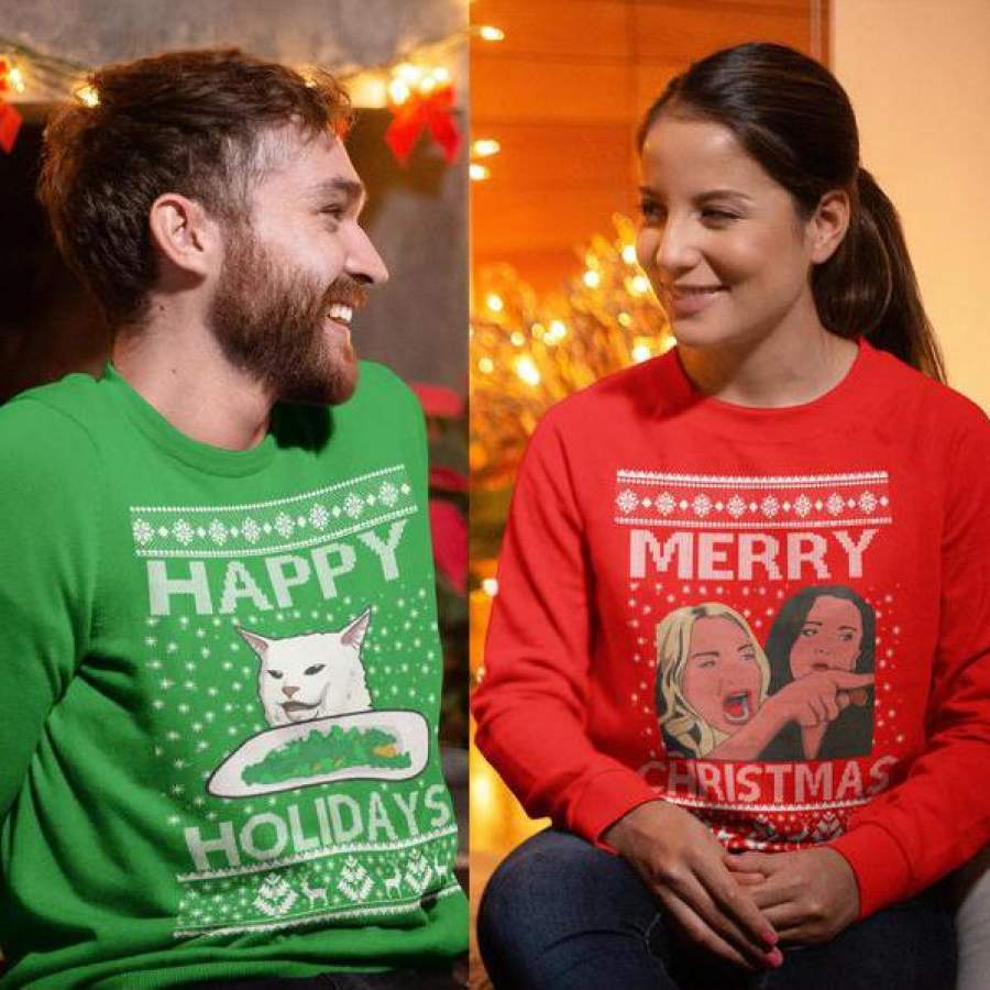 Woman yelling at a cat christmas special edition shirt, cat at table meme, woman yelling at meme, gift for best friend, christmas ugly sweater, best friend gift, gift for him, christmas gift for her, couple sweater