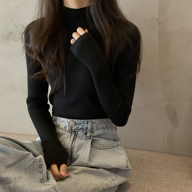 Woman Sweaters Autumn Winter Slim-Fit Turtleneck Top Sweater Inner Wearing Women’s Clothing Gas Sweater Black alx