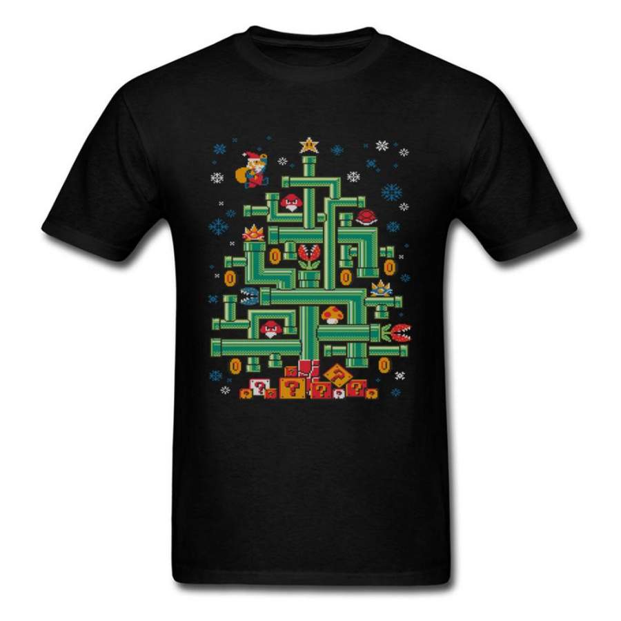 Santa Claus Mario! T-shirt Men Christmas Tree T Shirt Plumber Tops 80s Game Tshirt Super Mario Tees Cotton Clothes Xmas