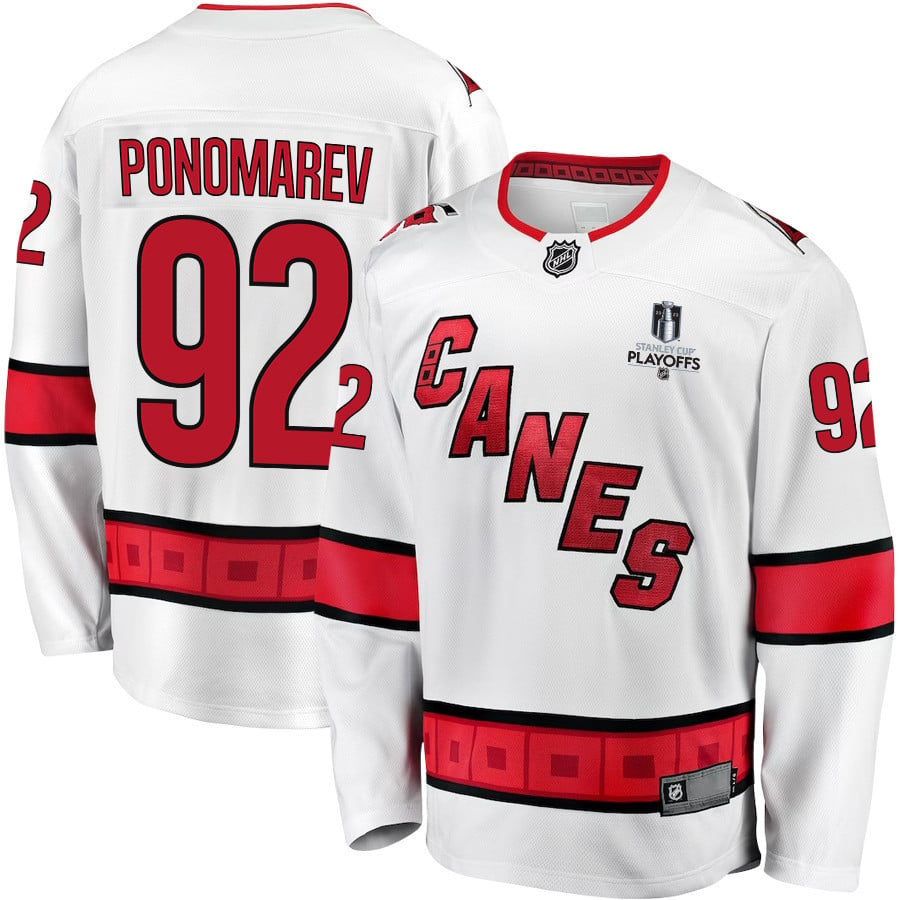 Vasiliy Ponomarev 92 Carolina Hurricanes Stanley Cup 2023 Playoffs Patch Away Breakaway Men Jersey – White