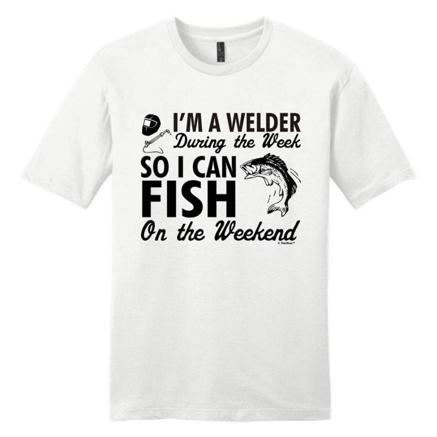 Welder Gift So I Can Fish On The Weekend Fishing Young Mens Short Sleeve Cotton T-Shirt For Men