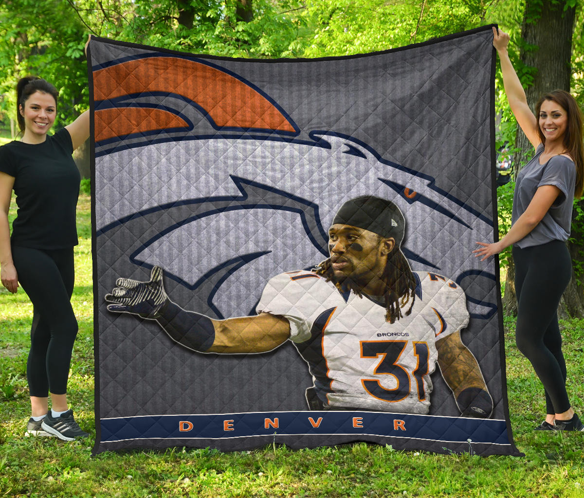 Denver American Football Broncos Justin 31 Watercolor Paintings Premium Quilt Blanket