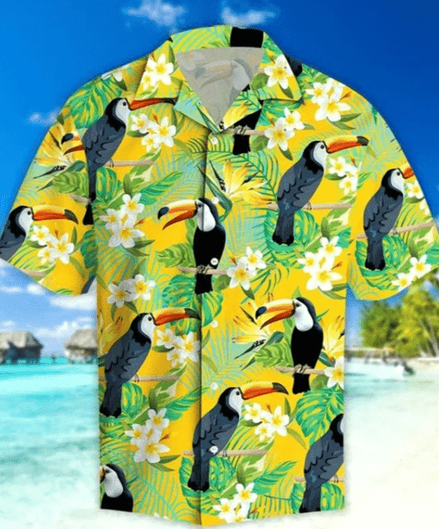 Yellow Parrots Hibiscus Tropical Hawaii Aloha Shirts Dh Ha39613