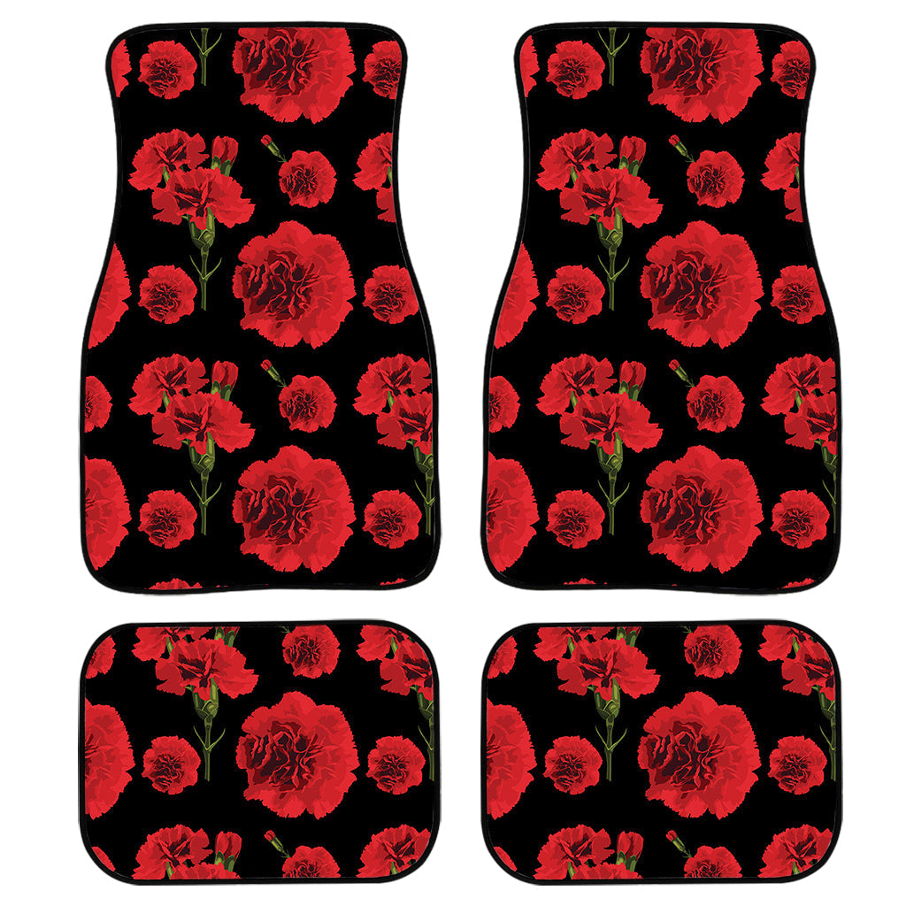 Red And Black Carnation Pattern Print Front And Back Car Floor Mats, Front Car Mat