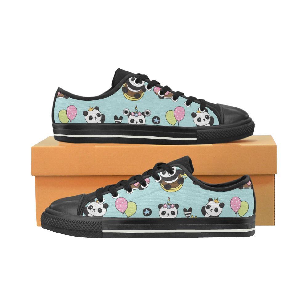 Cute Baby Panda Pattern Kid'S Low Top Canvas Shoes Black POD Design By Facetotes Fashion Design by Facetotes Fashion