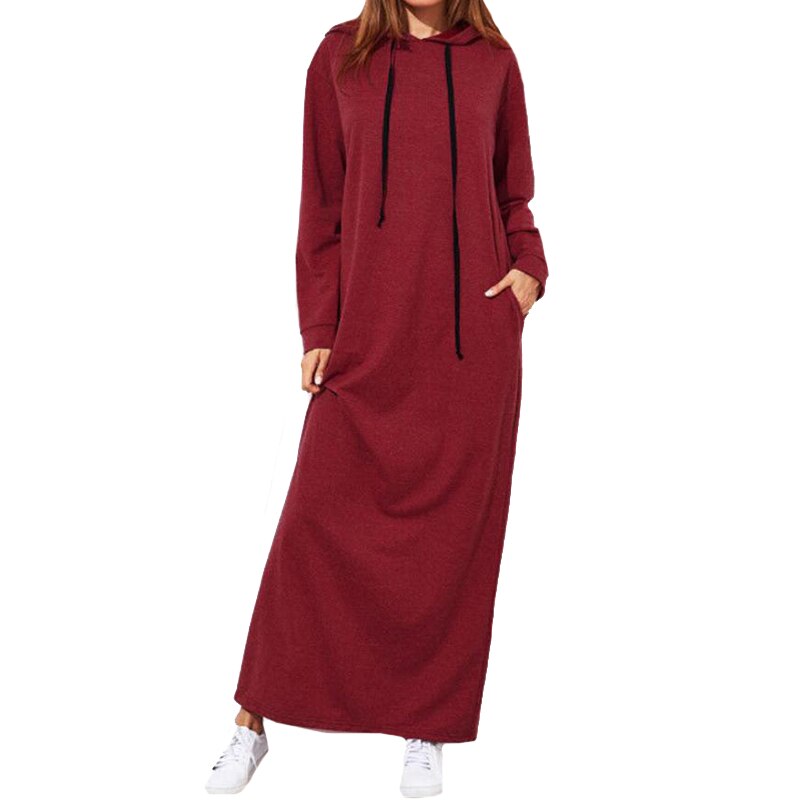 CUHAKCI Loose Long Hooded Autumn Hoodie Dresses Women Pocket Oversized Maxi Dress Spring Pullover Sweatshirt alx