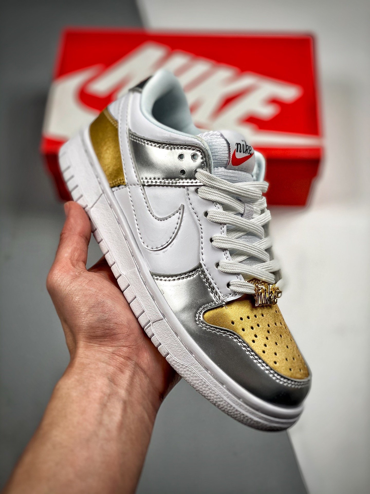 Nike Dunk Low Metallic GoldSilver-University Red-White 5339469