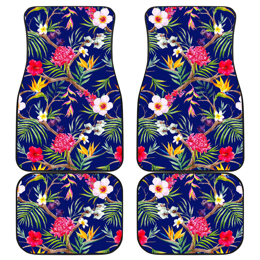 Watercolor Tropical Flower Pattern Print Front And Back Car Floor Mats, Front Car Mat