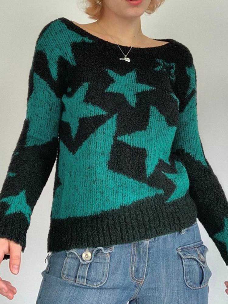 Women Men Autumn Winter Star Jacquard Pullover Knit Sweater alx