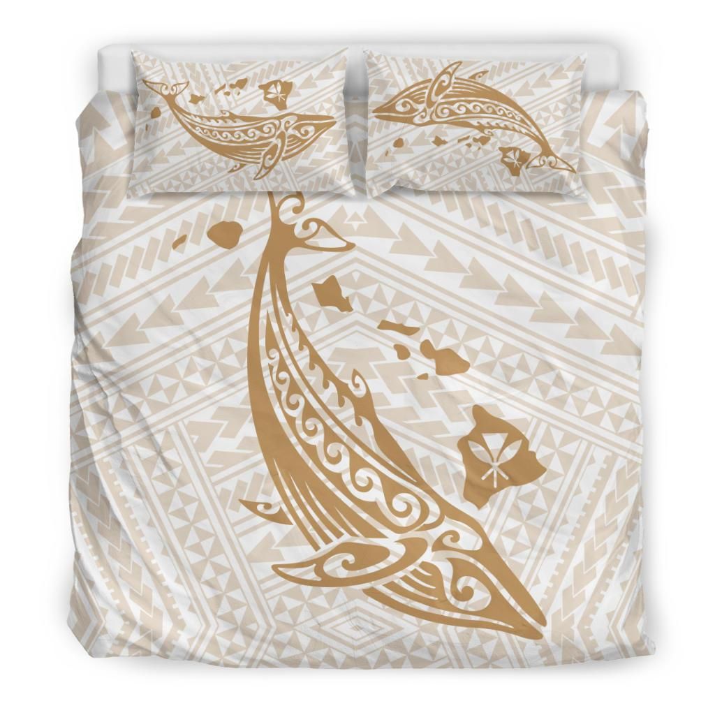 Alohawaii Bedding Set – Cover And Pillow Cases Hawaiian Map Whale Polynesian – White – Ah J9