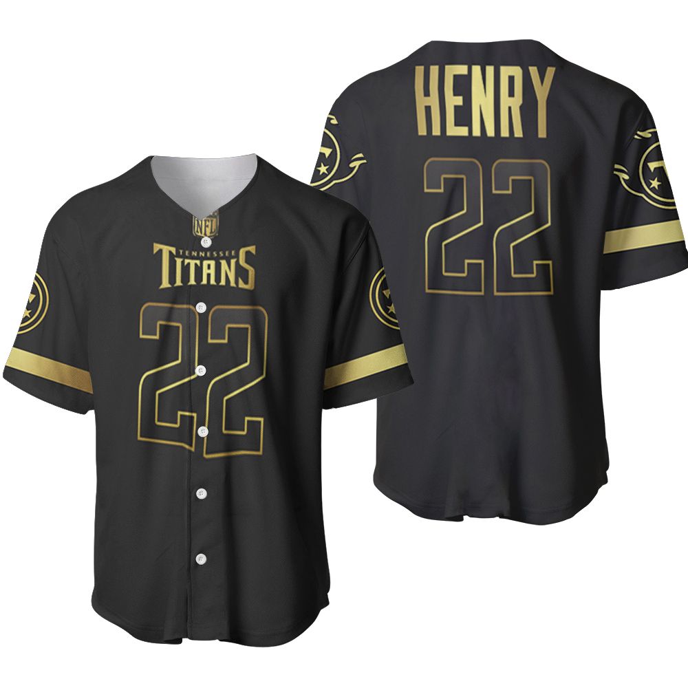 Tennessee Titans Derrick Henry #22 NFL America Football Team Logo Black Golden Brandedition 3D Designed Allover Gift For Titans Fans Baseball Jersey