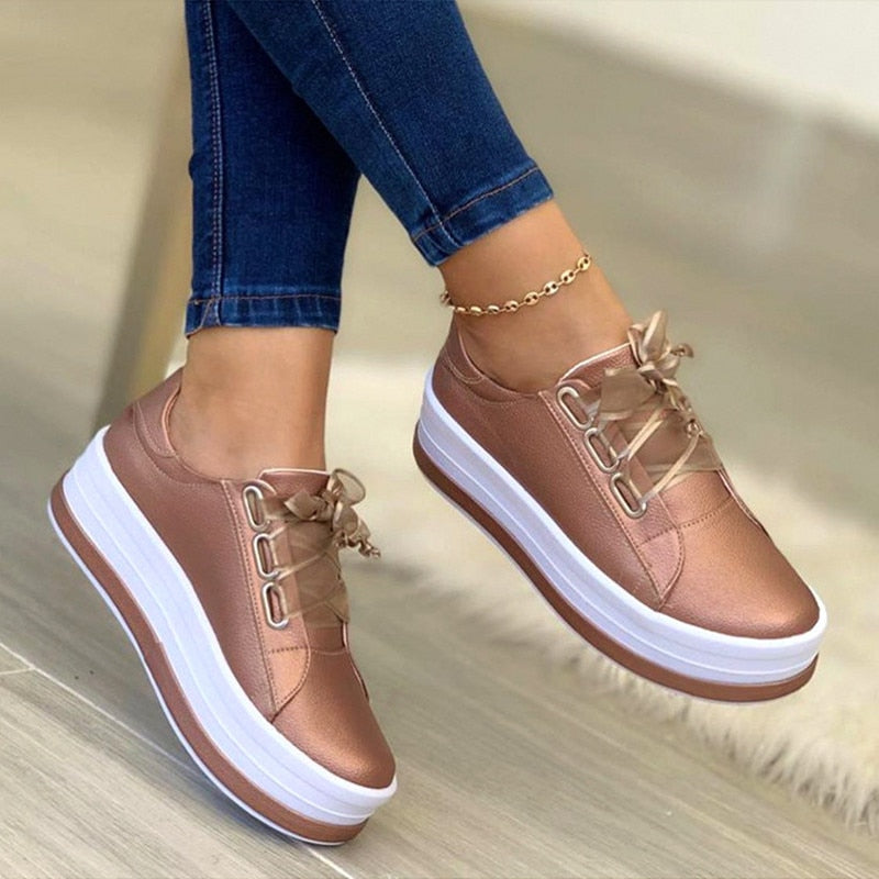 Microdeer 2022 New Women Sports Shoes Lady Vulcanized Shoes Outdoor Platform Shoes Female Casual Pu Fashion Sneakers Women Wedge Flats