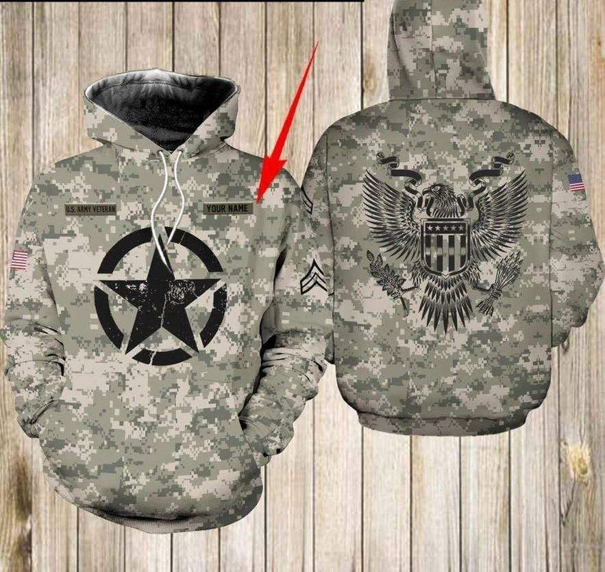 US Army Star Camo Personalized Custom Name Hoodie 3D