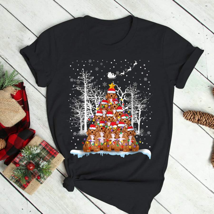 Funny Cockapoo Dog Christmas Tree Hat In Snow Santa Xmas T-Shirt