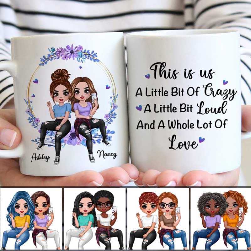 Doll Selfie Besties Blue Purple Personalized Mug