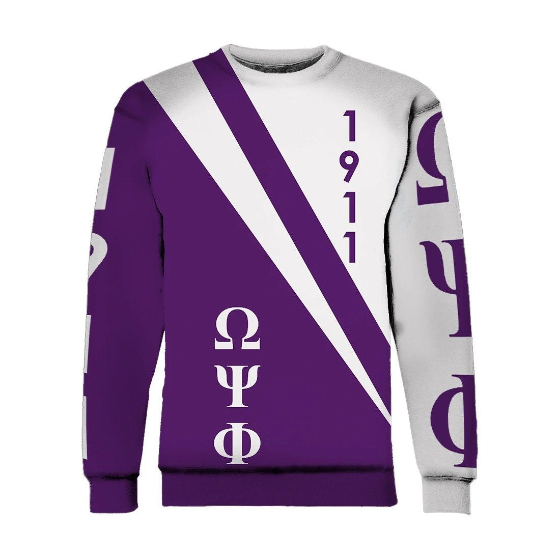 Fraternity Sweatshirt – Omega Psi Phi 1911 Purple White Crewneck Sweatshirt