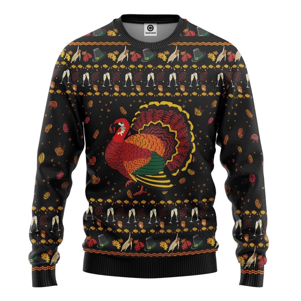 Casespring 3D Party Turkey Thanksgiving Ugly Sweater Custom Sweatshirt Apparel