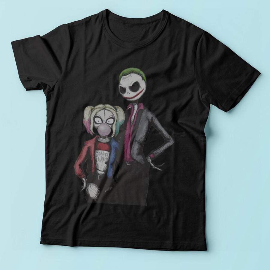 Jack Skellington And Sally Nightmare Before Christmas As Joker And Harley Quinn Men’S T Shirt