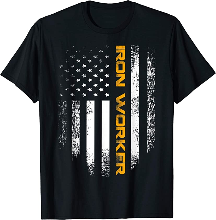 Vintage Iron Worker With American Flag For Ironworker Gift T-Shirt