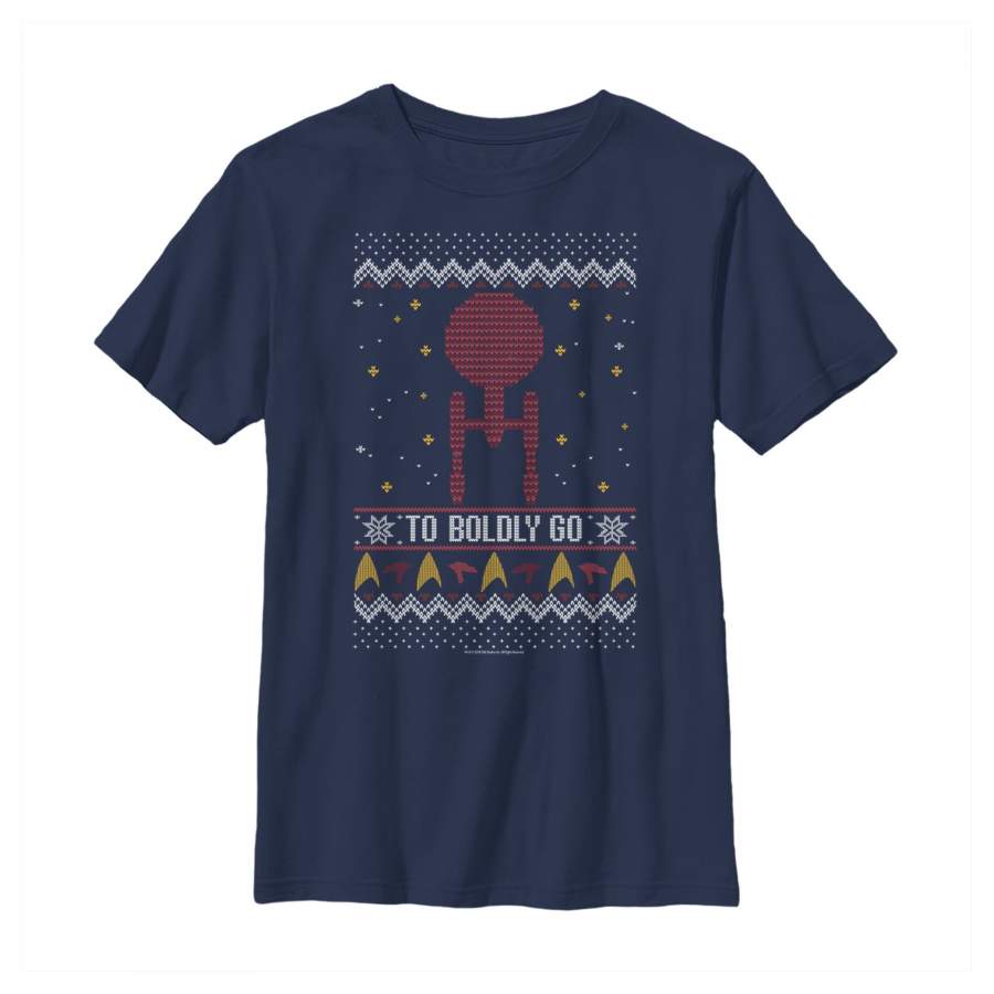 Star Trek Boy’s Ugly Christmas Boldly Go  T Shirt