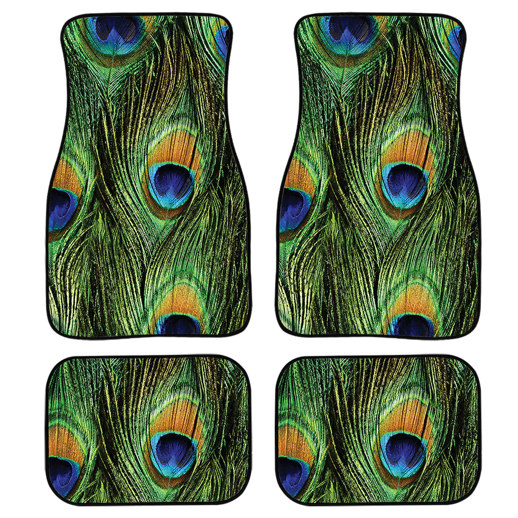 Peacock Tail Print Front And Back Car Floor Mats, Front Car Mat