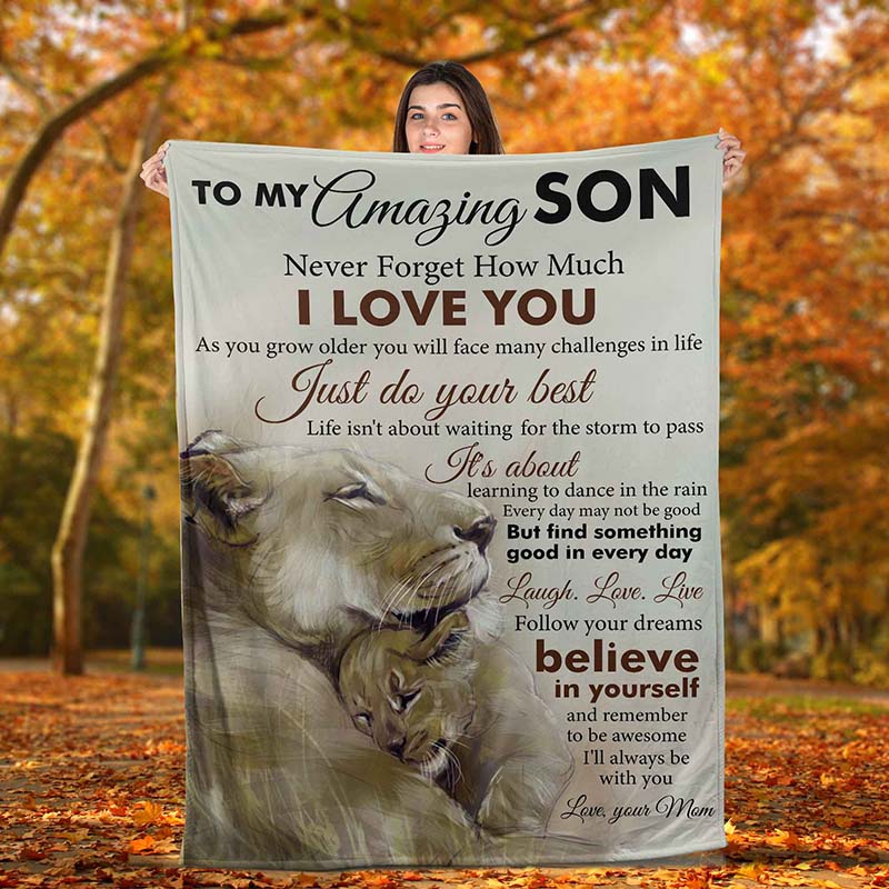 Skitongift Blanket For Sofa Throws, Bed Throws Blanket – Lion To My Amazing, Son As You Grow Older You’Ll Many Challenges In Life Just Do Your Best Your Mom-Tt2803