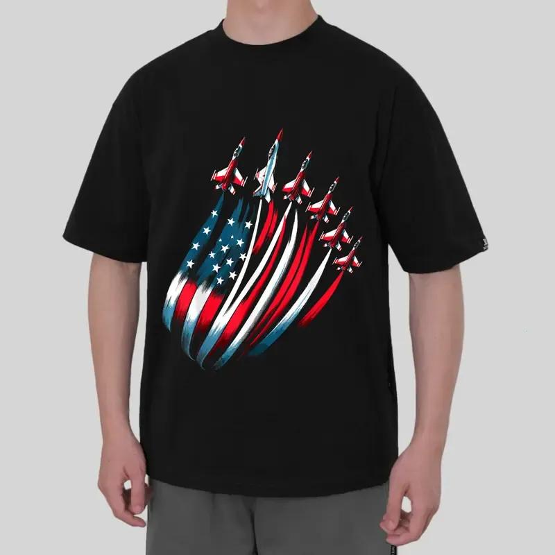 Patriotic USA Flag Fighter Jets Boys 4th of July T-Shirt