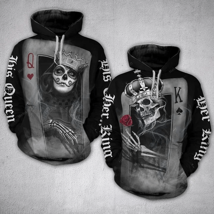 Skull his queen her king couple custom name Hoodie 3D #V