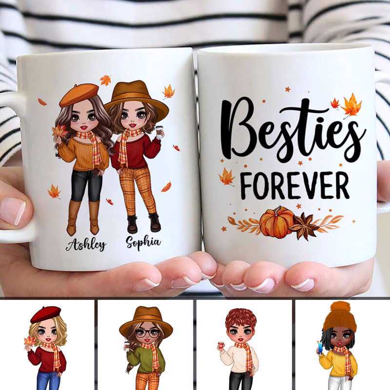 Fall Season Doll Besties Best Friends Standing Personalized Mug