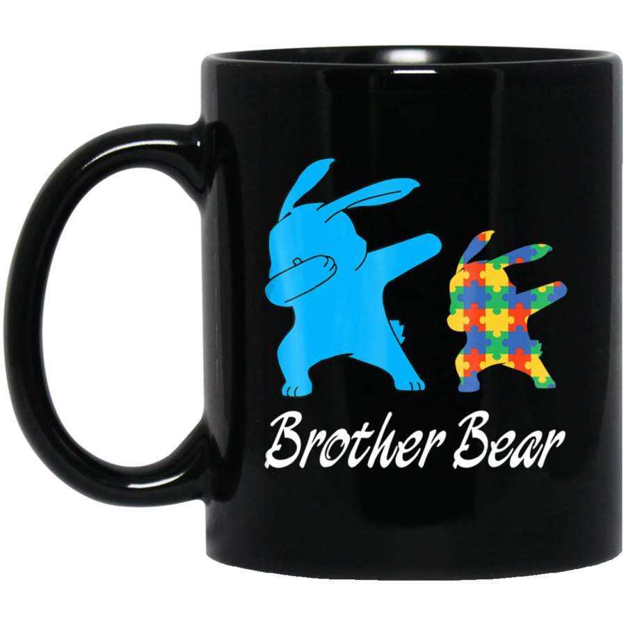 Cute Bunny Brother Sister Bear Autism Awareness 11oz 15oz Black Mug Idea 2nd April Puzzle Ribbon Support Autism Dad Mom Kids Autistic