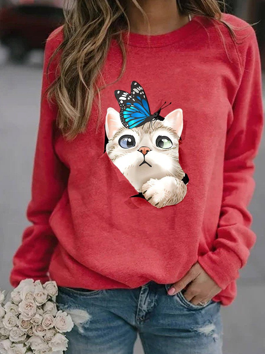 Women’S Cat Crack Cats Cute Kitten Crack Long Sleeve Sweatshirt