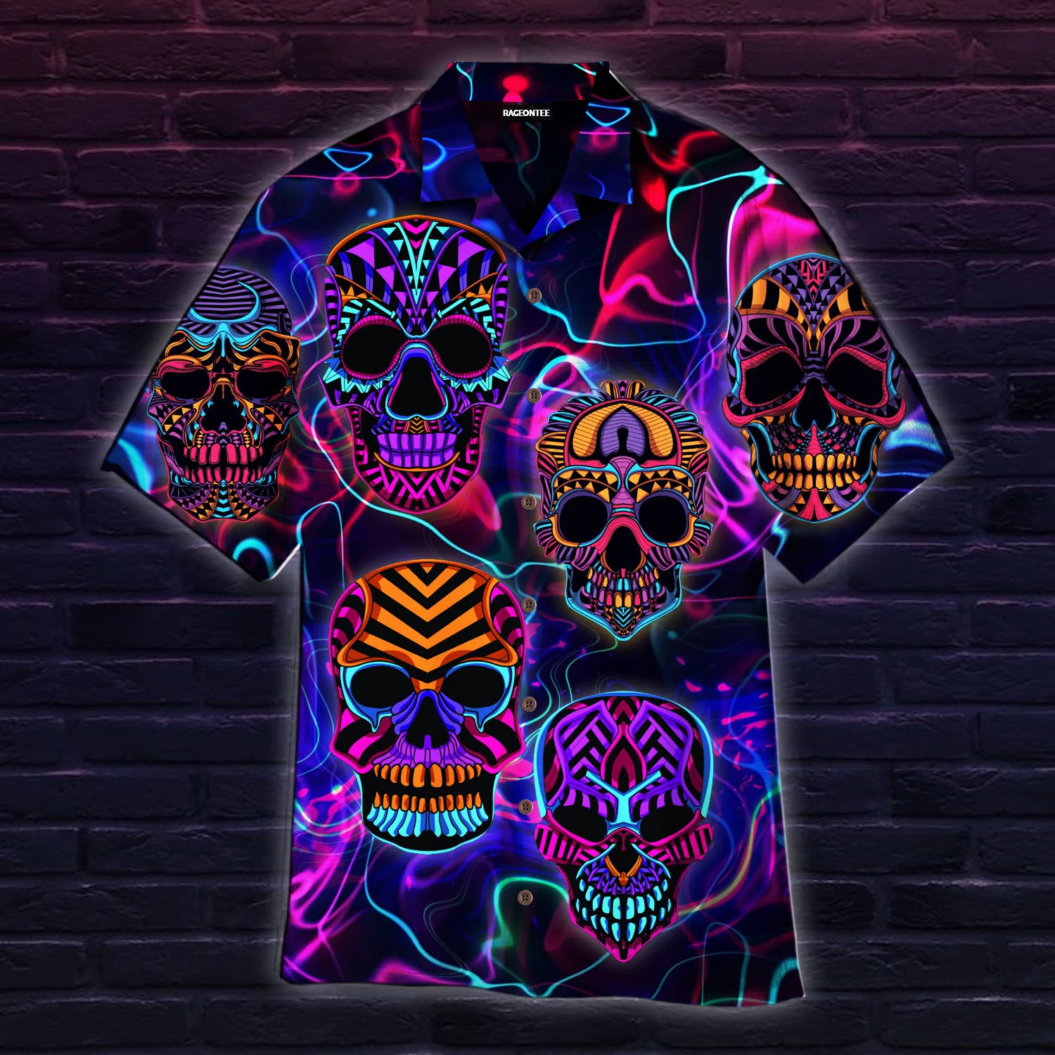 Skull Neon Glow Hawaii Shirt Unisex Adult Ha106938