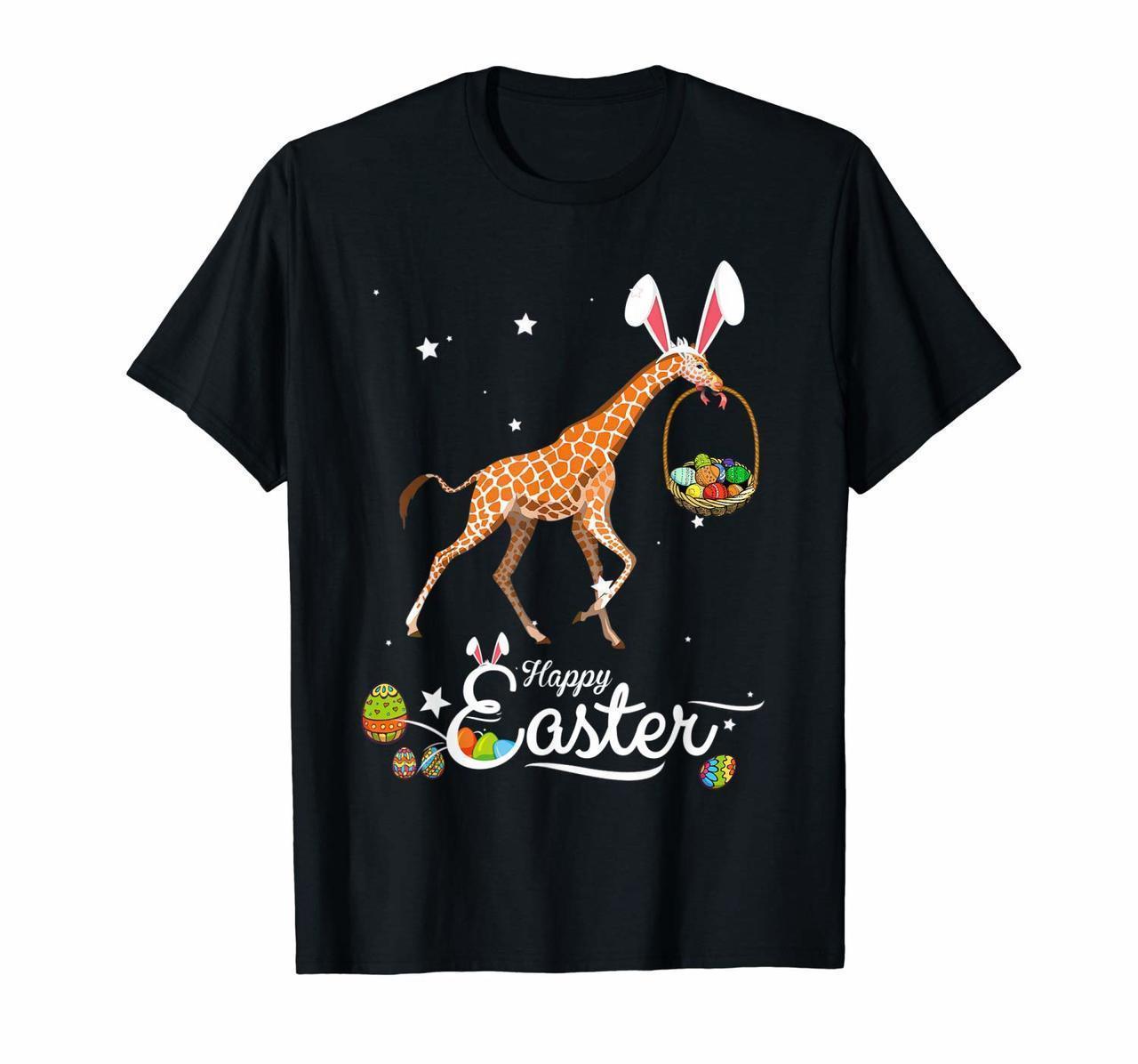 Cute Easter Giraffe With Bunny Ears And Eggs T Shirt