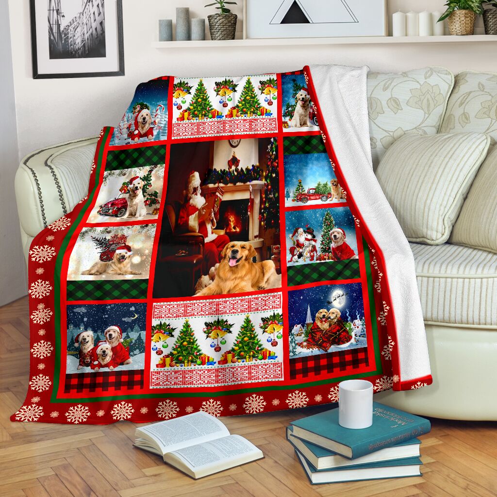 Golden retriever funny Christmas blanket