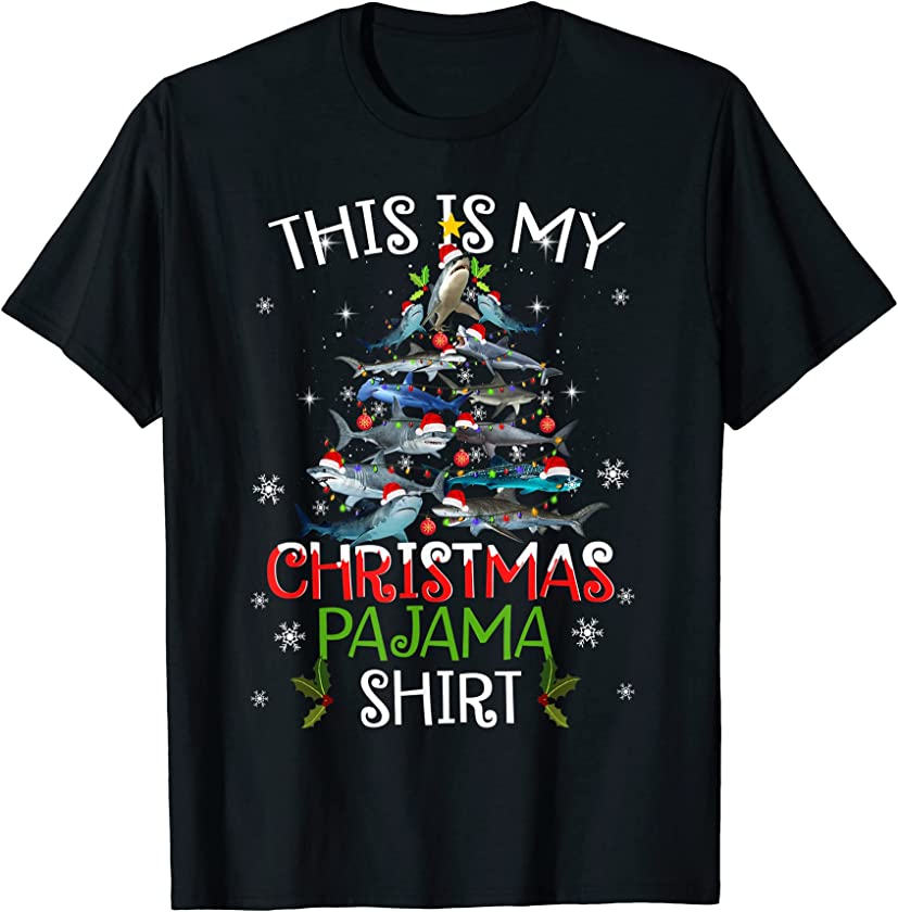 This Is My Christmas Pajama Shirt Funny Christmas Shark Tree T-Shirt