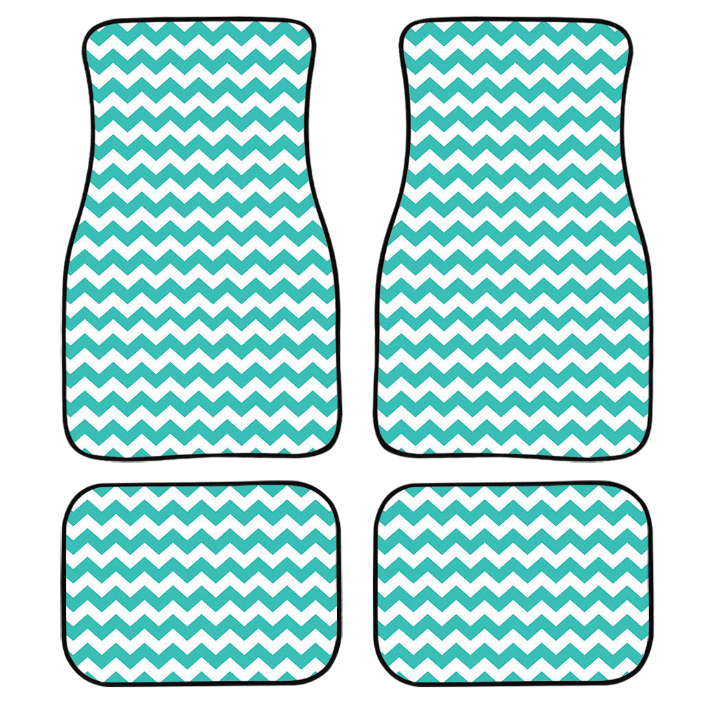 Teal And White Chevron Pattern Print Front And Back Car Floor Mats, Front Car Mat