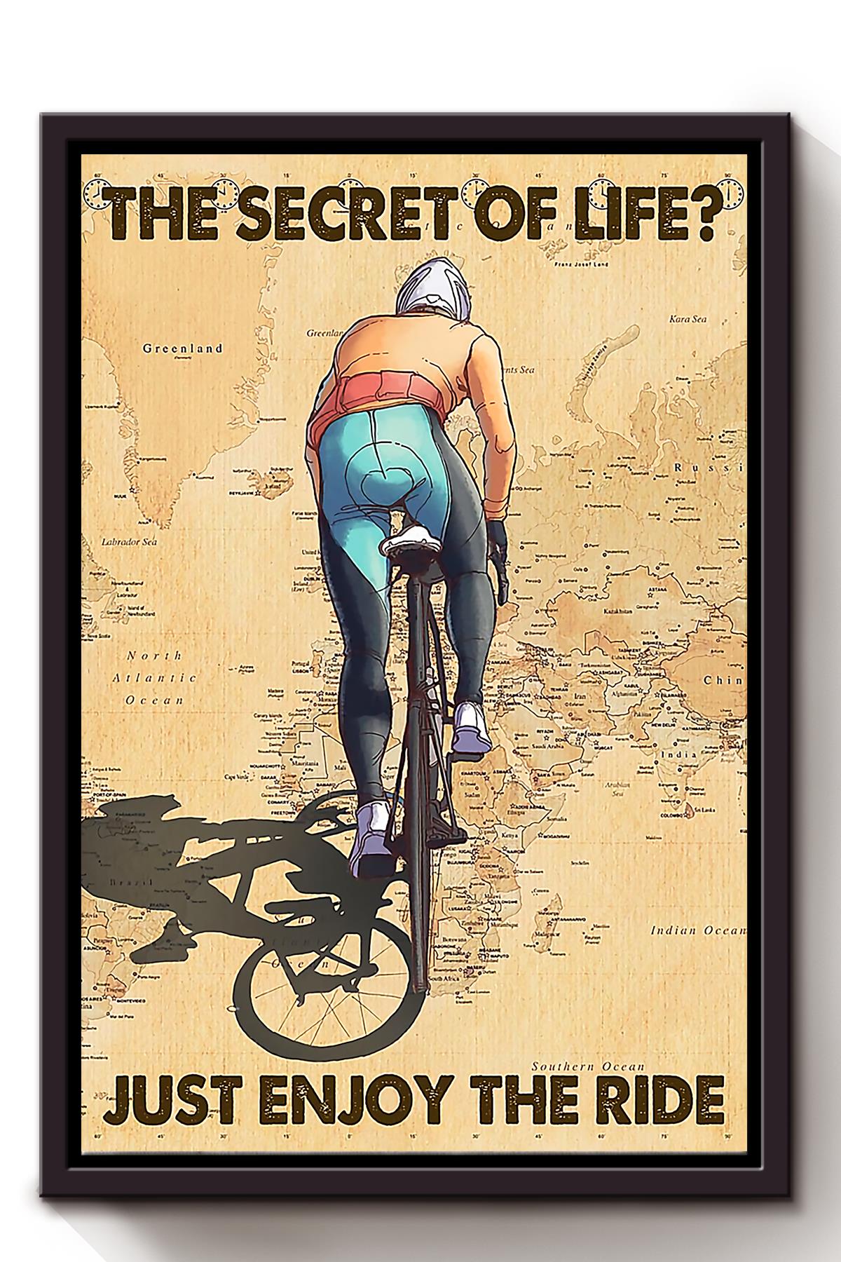 The Secret Of Life Just Enjoy The Ride Inspirational Cycling Quotes Wall Art For Home Decor Framed Matte Canvas