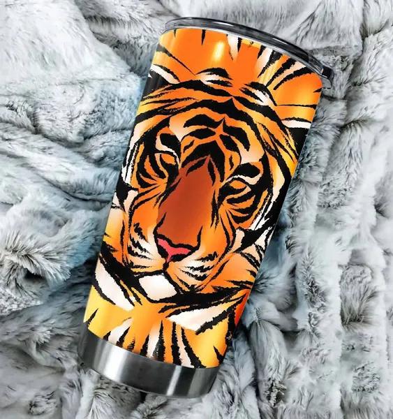 Tiger Special Drawing Stainless Steel Skinny Tumbler Bulk, Double Wall Vacuum Slim Water Tumbler Cup With Lid, Reusable Metal Travel Coffee Mug