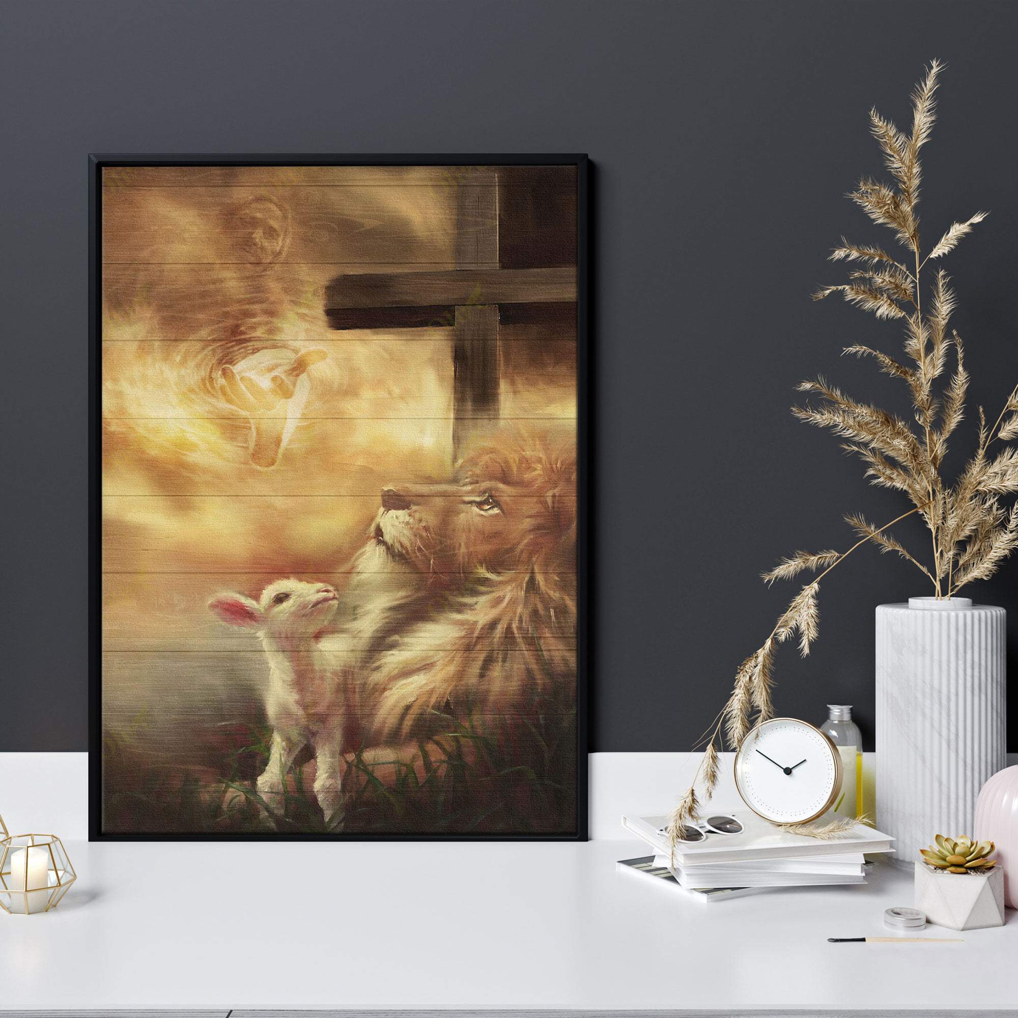 Jesus Beautiful Lion And Lamb Printed, Birthday, Christmas,Family,To My Friend, To My Son, To My Father, To My Mother, To My Wife, To My Husband Personalized Canvas, Poster Custom Design Wall Art