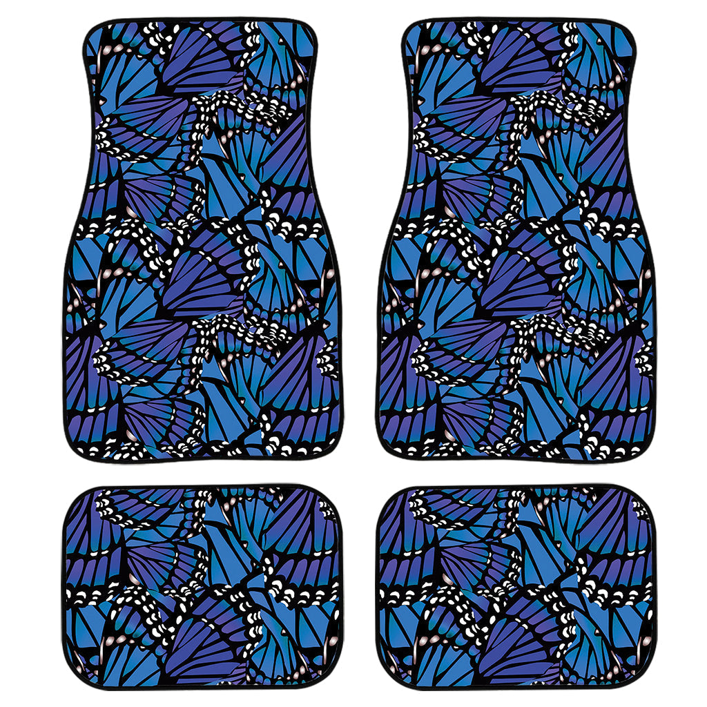 Blue Monarch Butterfly Wings Print Front And Back Car Floor Mats, Front Car Mat