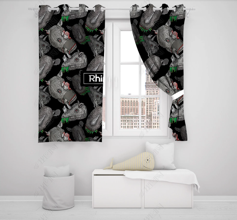 3D Hand Drawn Animal Rhino Curtains And Drapes Lqh 180