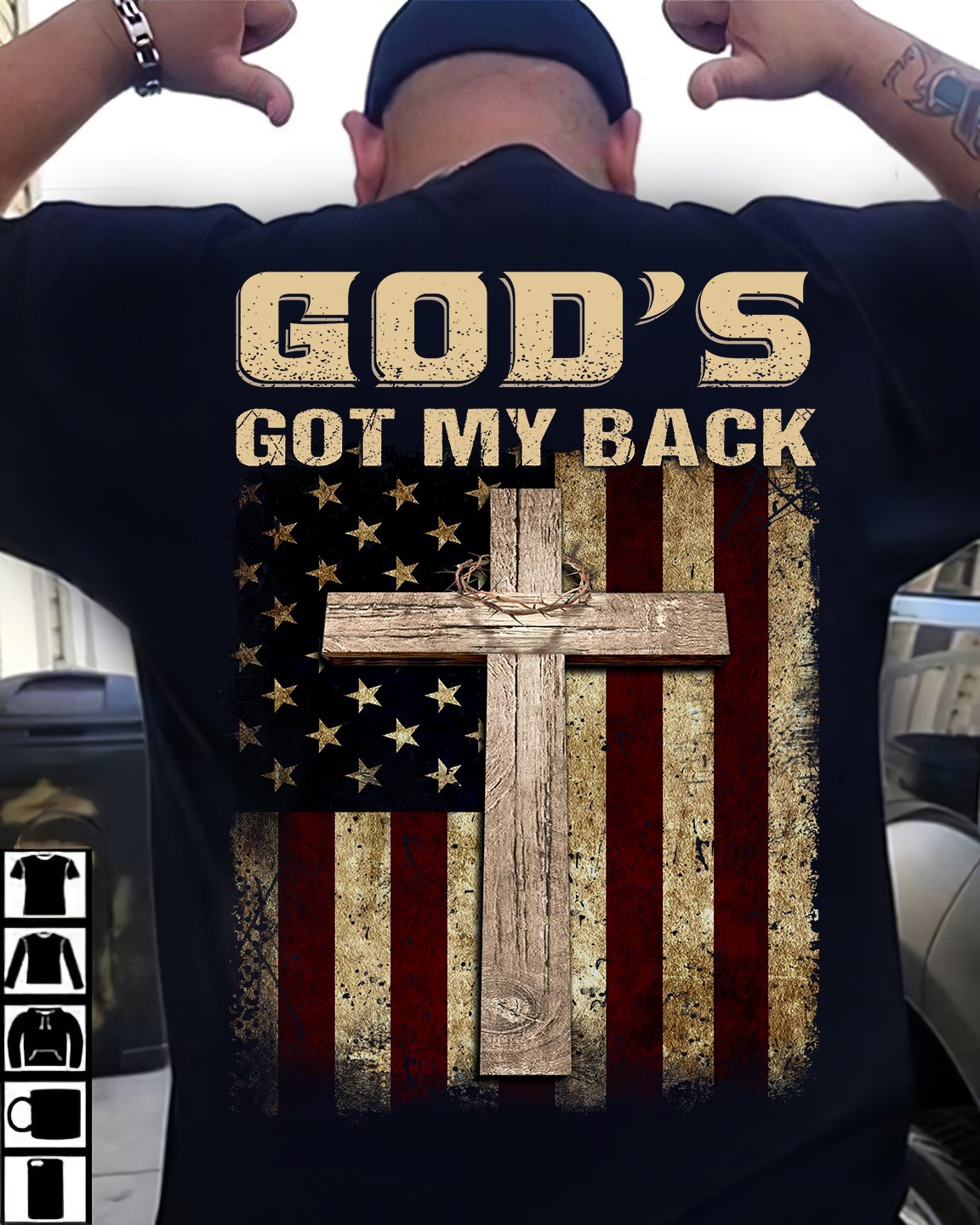 God’S Got My Back – Jesus Back Printed Black T-Shirt