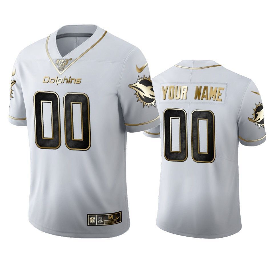 Custom Dolphins White 100Th Season Golden Edition 3D Jersey