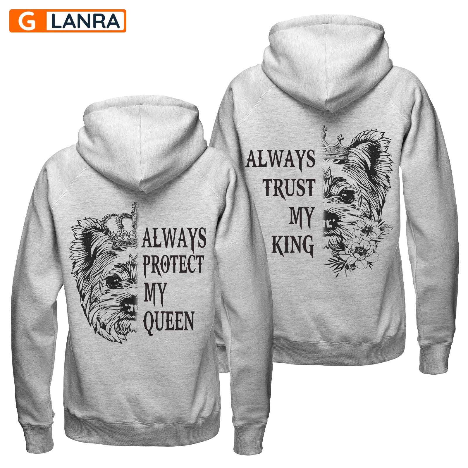 Always Protect My Queen Always Trust My King Hoodie, Yorkshire Dog Couple Hoodie, Dog Couple Hoodie, Husband Wife Hoodie, Unisex Sweater, Sweatshirt