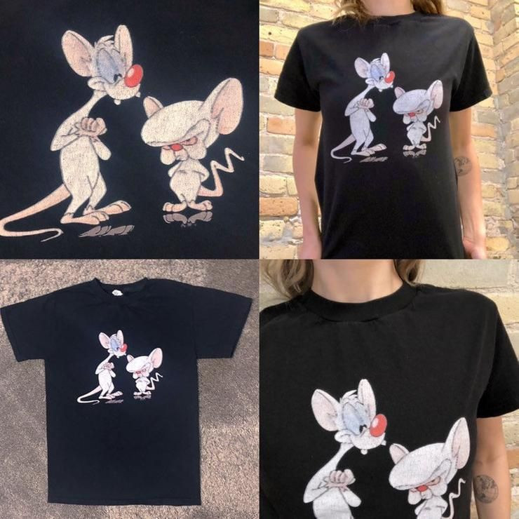 Vintage 1990 Pinky And The Brain The Animaniacs Cartoon Fr Rare R Tro Black Unisex Graphic Print Shirt Fr Petite Domination Mondiale Shirt